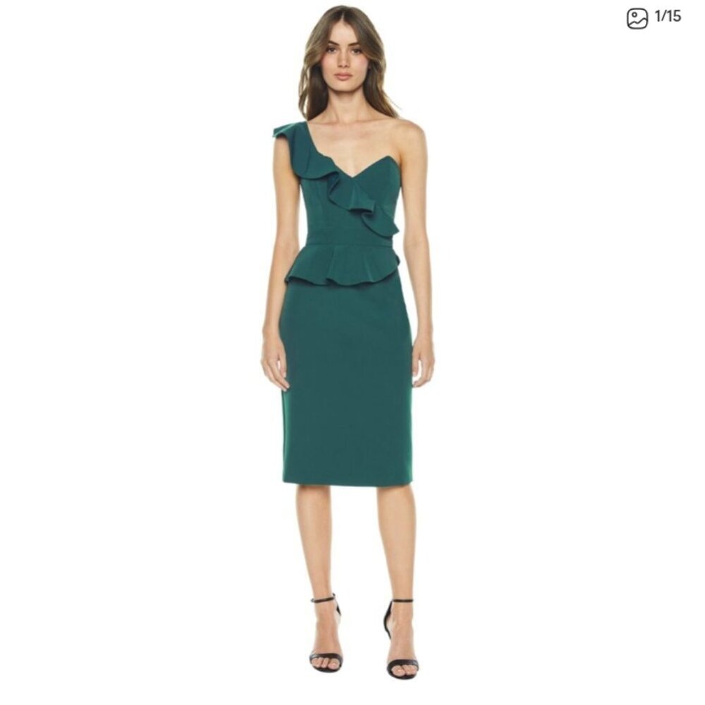 Bardot Black Camelia Cocktail Dress One Shoulder Ruffle Ruffled Mini Size 4 XS - Picture 3 of 4